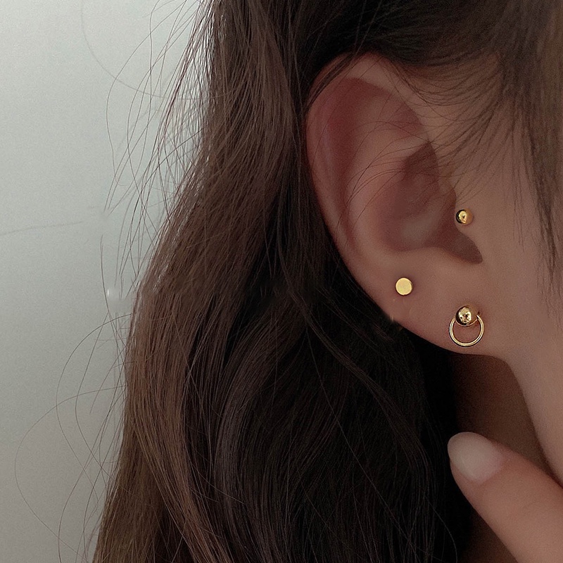 1 Cặp Bông Tai Bạc S925 Hình Tròn Đơn Giản Chống Dị Ứng Phong Cách Hàn Quốc Thời Trang Unisex