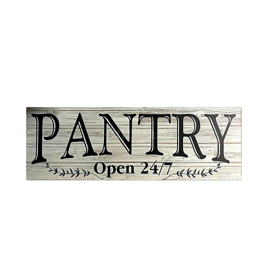 Bảng Gỗ Treo Tường Trang Trí Hình Chữ Pantry Open 24 / 7