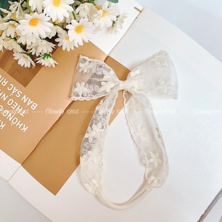 Turban nơ ren đứng họa tiết hoa