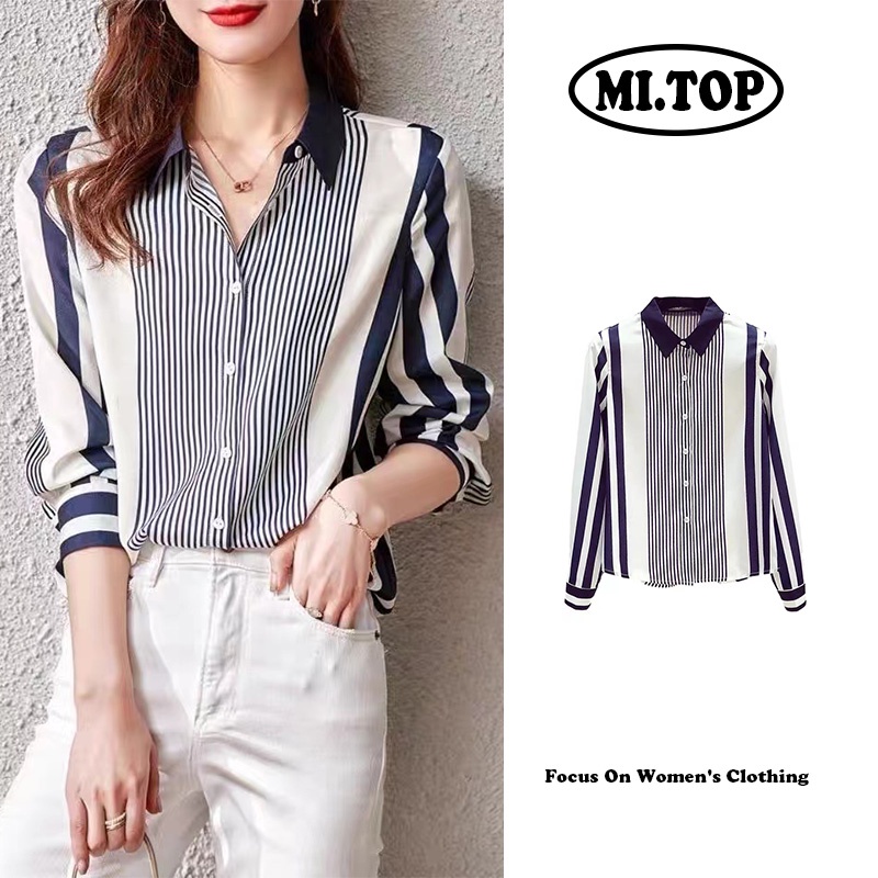 Áo Sơ Mi Chiffon Tay Dài Họa Tiết Kẻ Sọc Phong Cách Hàn Quốc Thời Trang Xuân Thu Cho Nữ