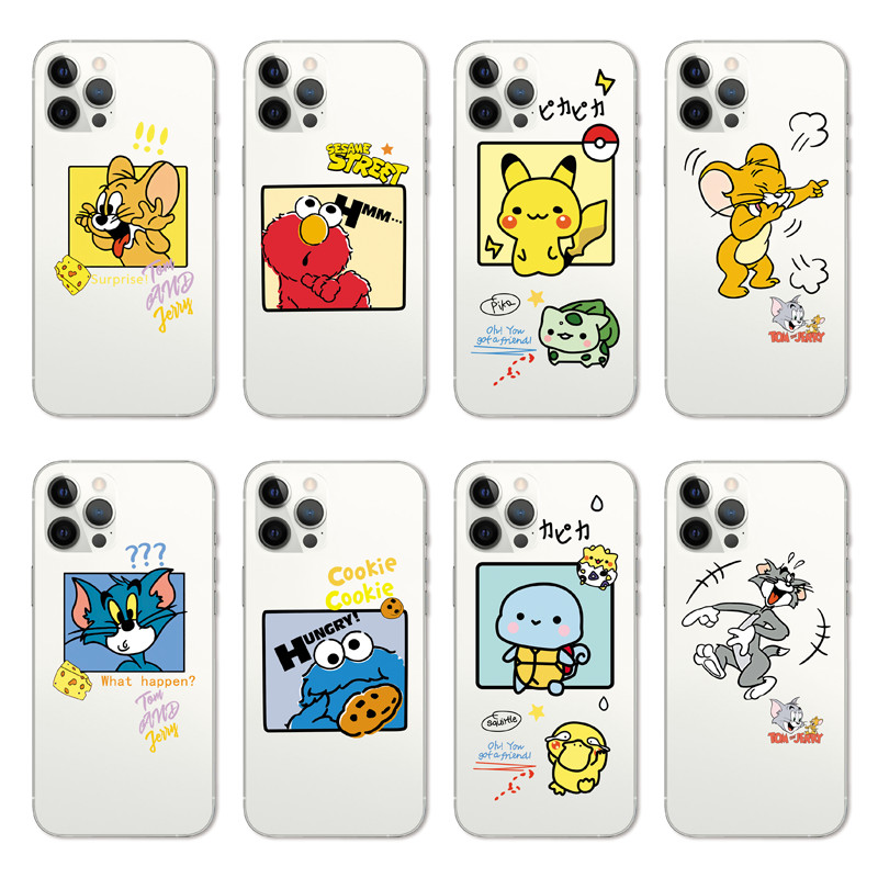 iPhone 12 Pro Max 5G/12 Mini/11 Pro Max INS Cute Cartoon Sesame Street Clear Soft Silicone TPU Phone Casing Lovely Tom and jerry rat Case Couple Back Cover