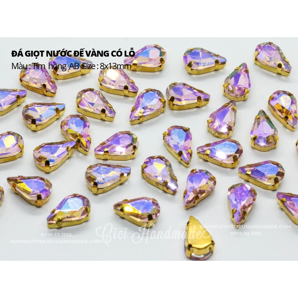 Set 10 hạt đá giọt nước nhọn đế vàng 6*10 mm 8*13mm Cici Handmade chuyên hạt đá hạt pha lê hạt cườm hạt trang sức tự làm