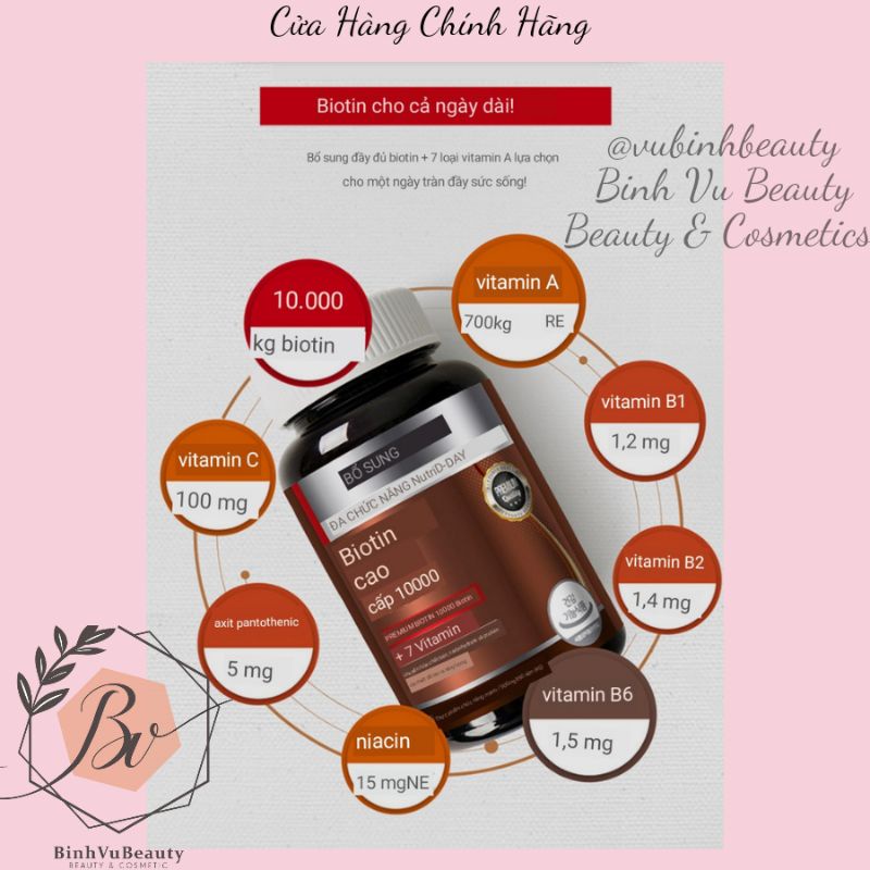 Viên Uống Hỗ Trợ Mọc Tóc Biotin 10000mcg nutriday 90Viên