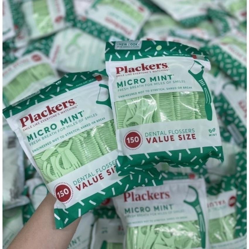 [HCM]Tăm nha khoa Plackers Micro Mint Hương Bạc Hà Giúp làm sạch mảng bám chân răng bịch 150 cây của Mỹ Famacoco