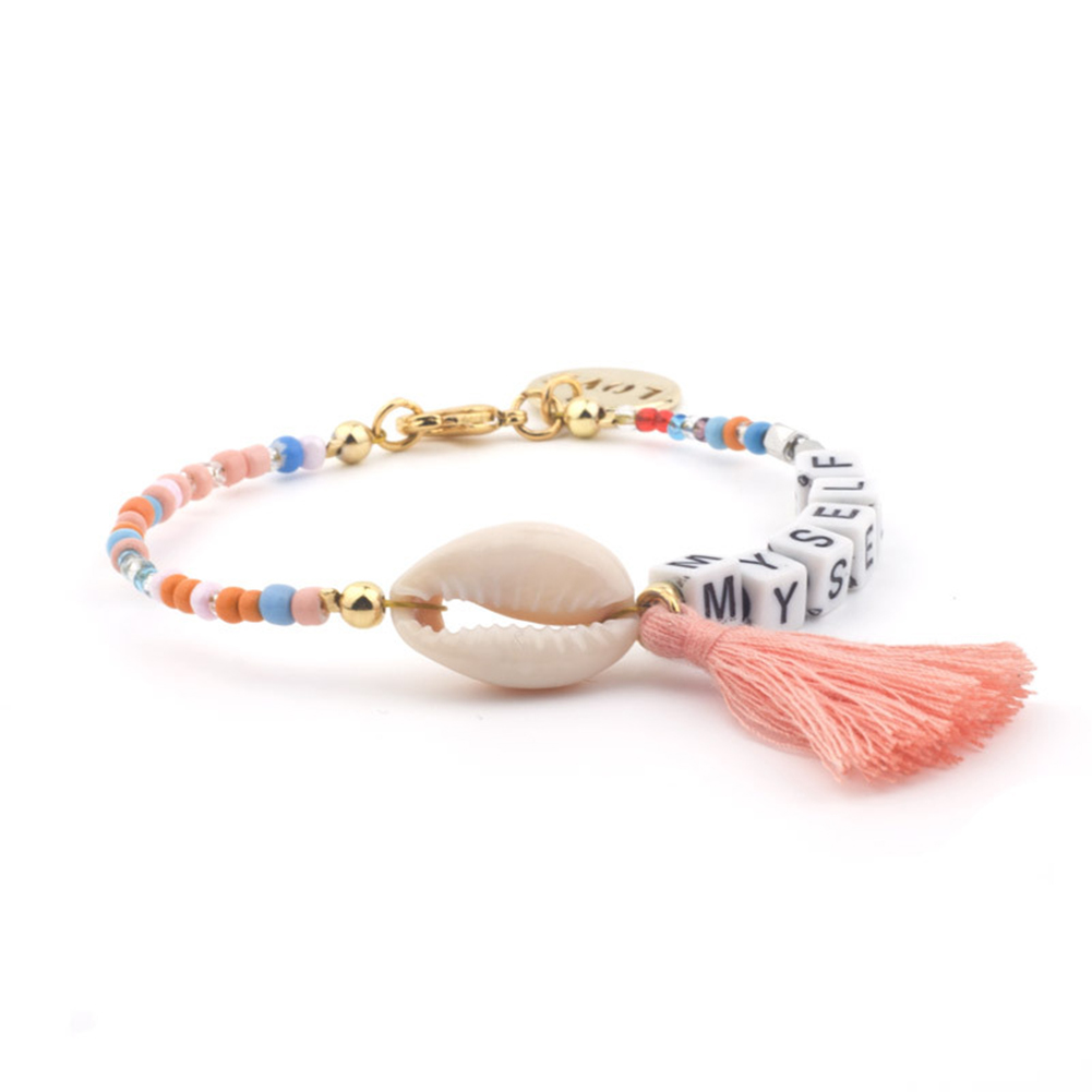 SBaby_ Bohemian Women Love Myself Letter Cowrie Shell Tassel Charm Beaded Bracelet