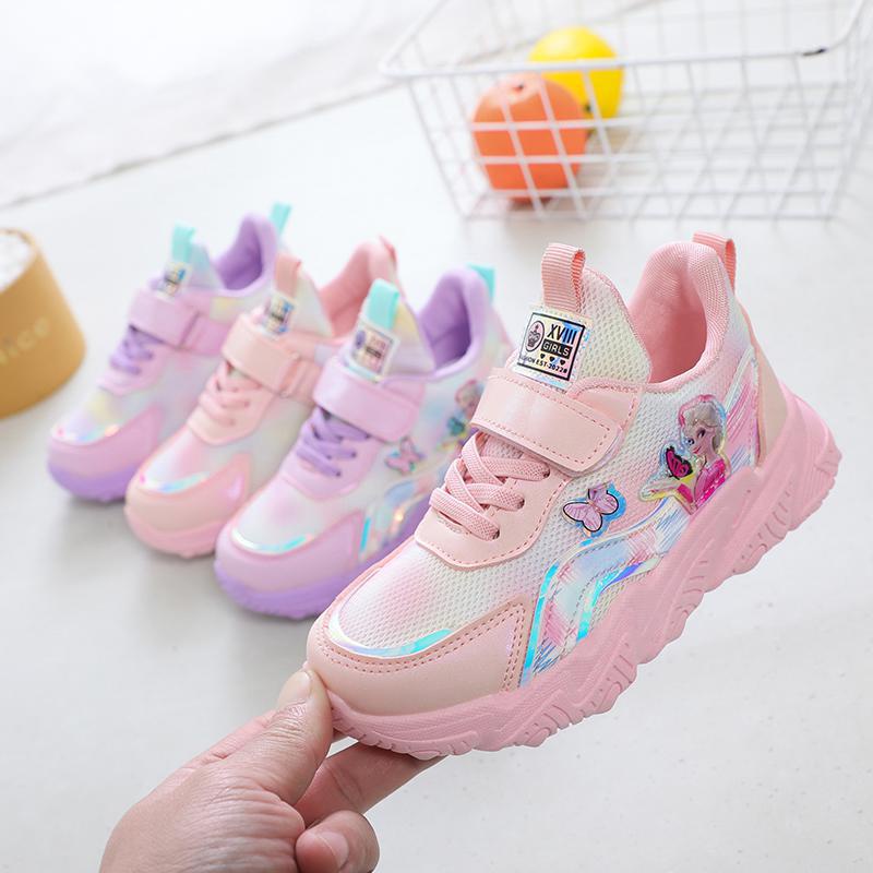 【Suge】Giày Thể Thao Vải Lưới Thoáng Khí Đế Mềm Chống Trượt In Hình Công Chúa Elsa Thời Trang Cho Bé Gái