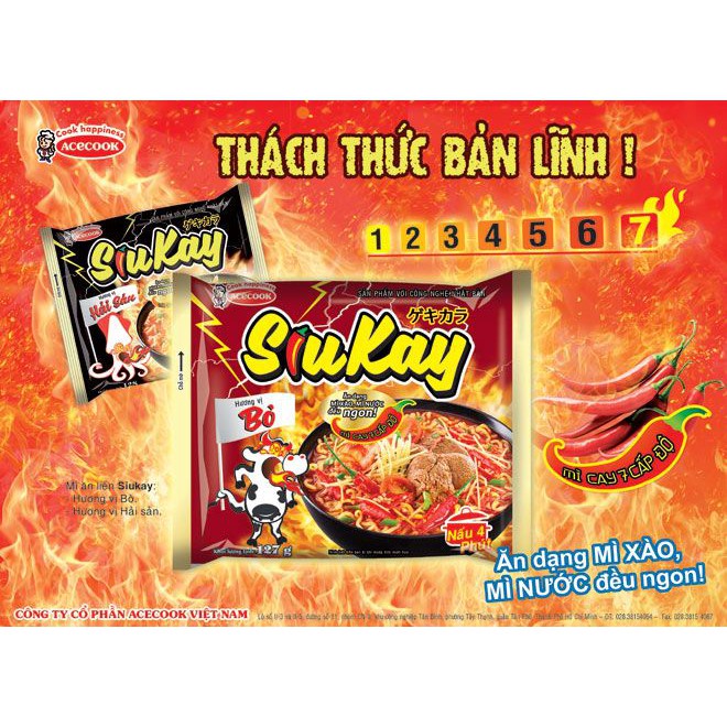 Mì Tôm Siukay Vị Hải Sản, Vị Bò Acecook