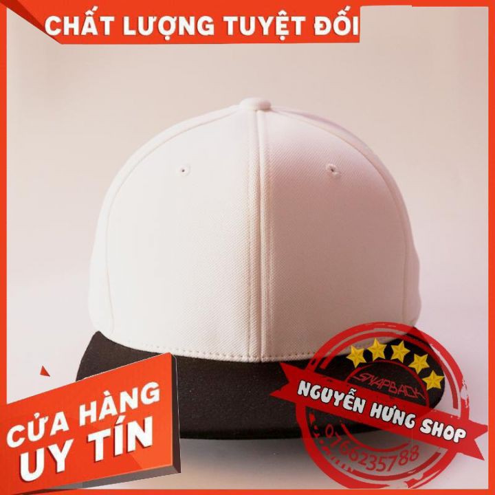 Nón snapback  trắng trơn kết đen nón hiphop ( VNXK)