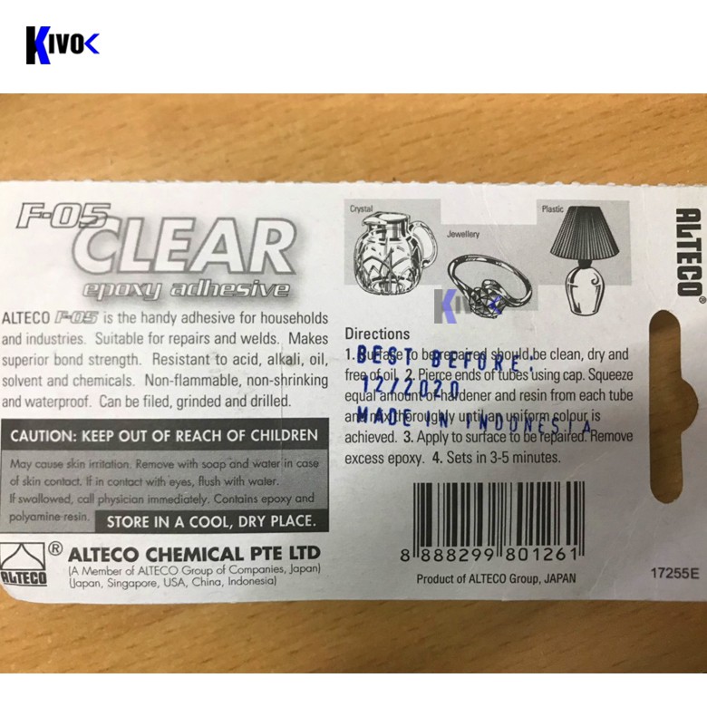 Keo AB Nhật 2 Thành Phần ALTECO F05 CLEAR EPOXY 6G Nhỏ- Keo Epoxy- Keo AB Trong Suốt siêu dính dán- Keo Dán Sắt,.- Kivo