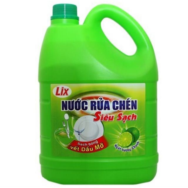 1 can nước rửa chén bát Lix siêu sạch 4kg sx tháng 11/2019