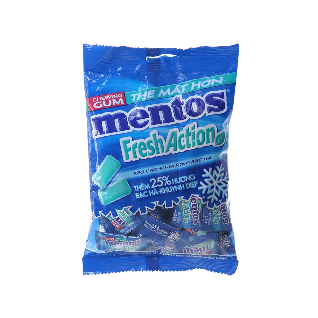 Kẹo cao su Mentos Fresh Action hương bạc hà gói 112g (40 cái )
