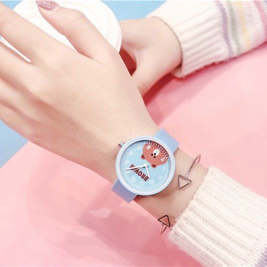 Đồng hồ đeo tay dây silicon chống nước họa tiết gấu nâu dễ thương dành cho bé gái