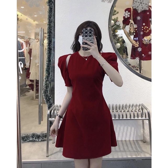 Đầm noel đỏ chất nhung 2da thiết kế hở vai thời trang nữ cực sang chảnh | BigBuy360 - bigbuy360.vn