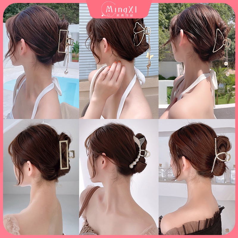 Kẹp Tóc Hình Nơ Bằng Kim Loại Đính Đá Cỡ Lớn Phong Cách Hàn Quốc Xinh Xắn Cho Nữ
