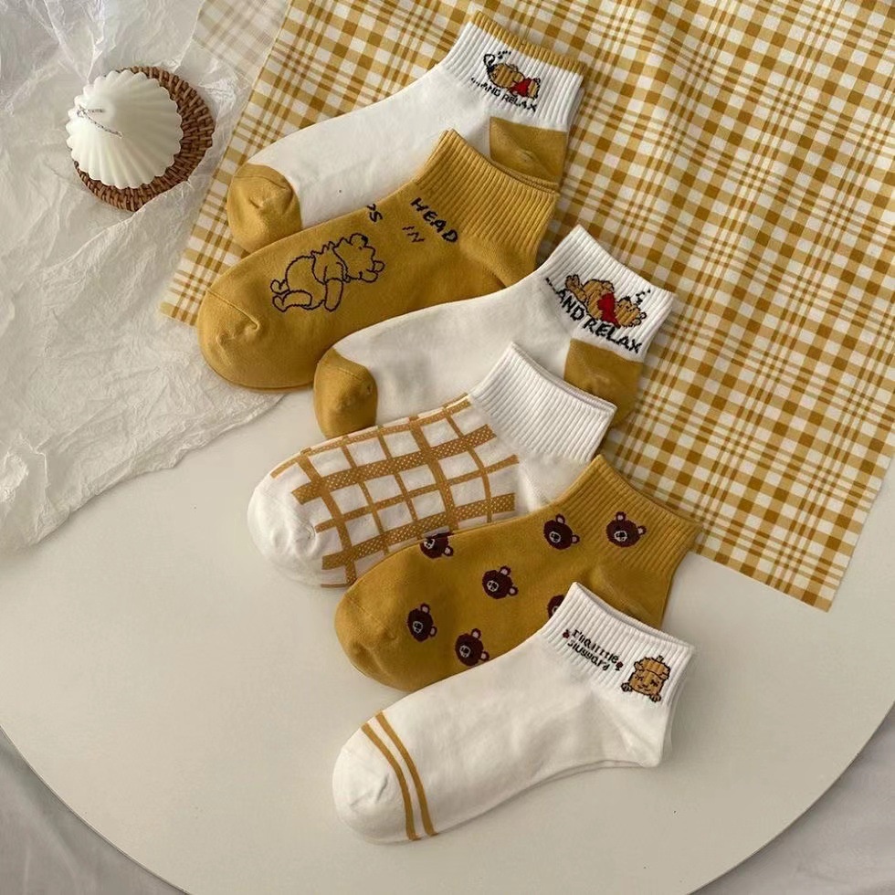 Tất nữ nam cổ ngắn cute phong cách Gấu vàng, vớ nam nữ cổ thấp Vintage hàn quốc chống hôi chân TN41 giá rẻ Sagopy