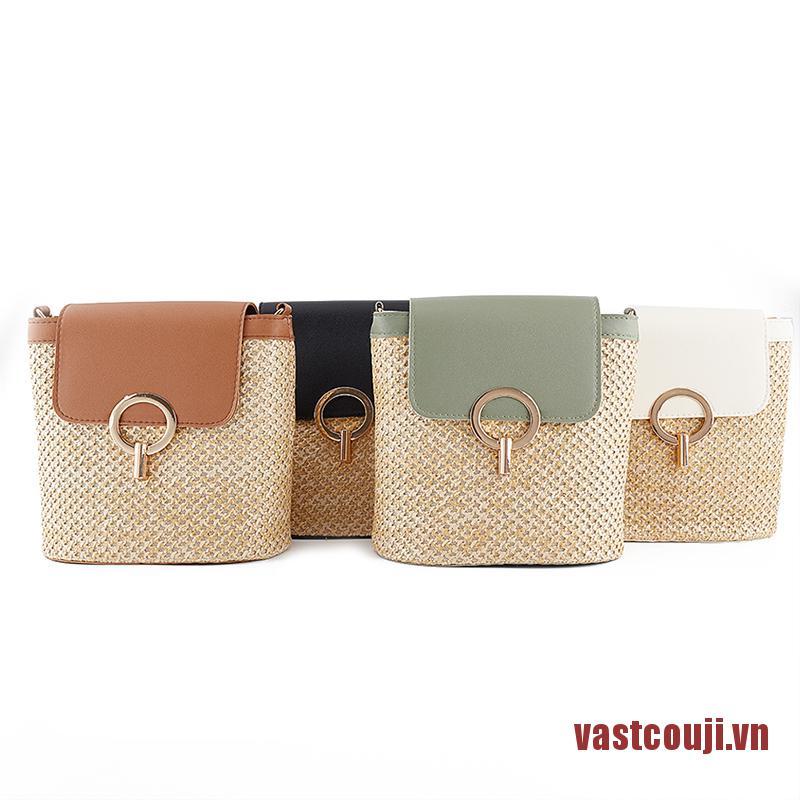 VastcouJI Casual Chains Straw Bucket Bags Women Summer Messenger Bag Rattan Bags Be