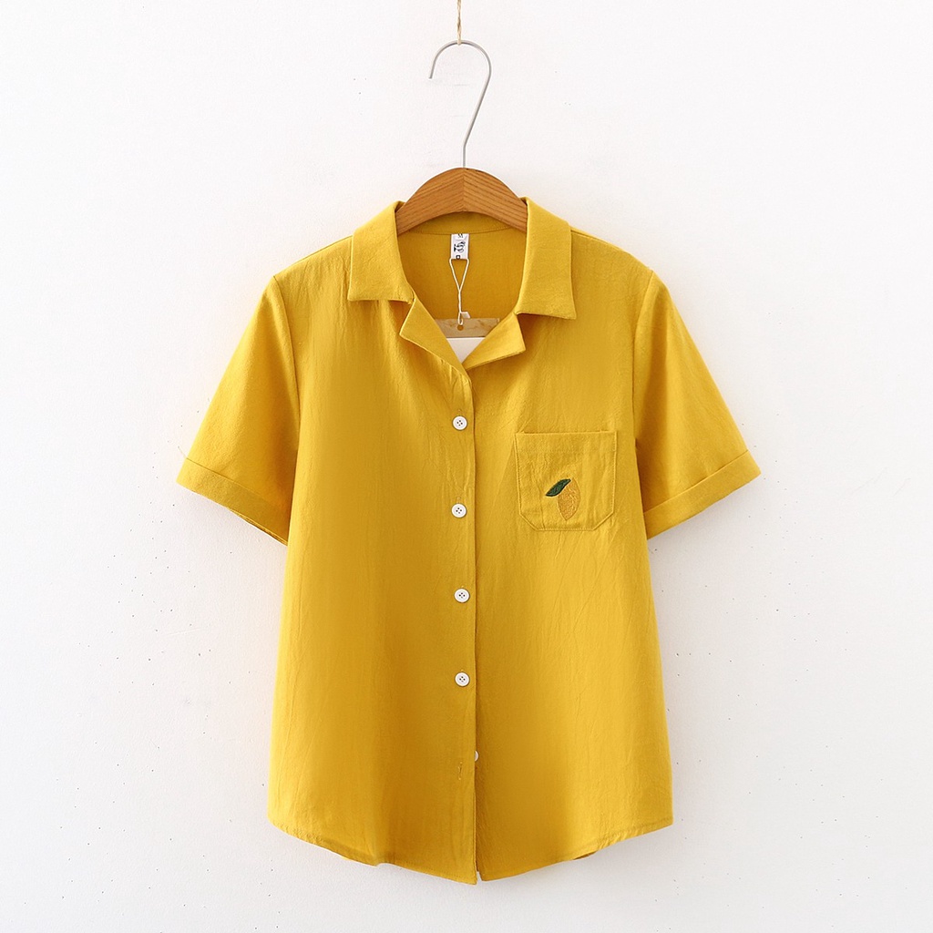 Áo sơ mi tay ngắn họa tiết trái cây đáng yêu trẻ trung cho nữ | BigBuy360 - bigbuy360.vn