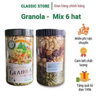 Hạt dinh dưỡng mix 6 loại gồm hạt điều, hạnh nhân, óc chó vàng, óc chó đỏ, bí xanh, macca J'rai Farm 500g