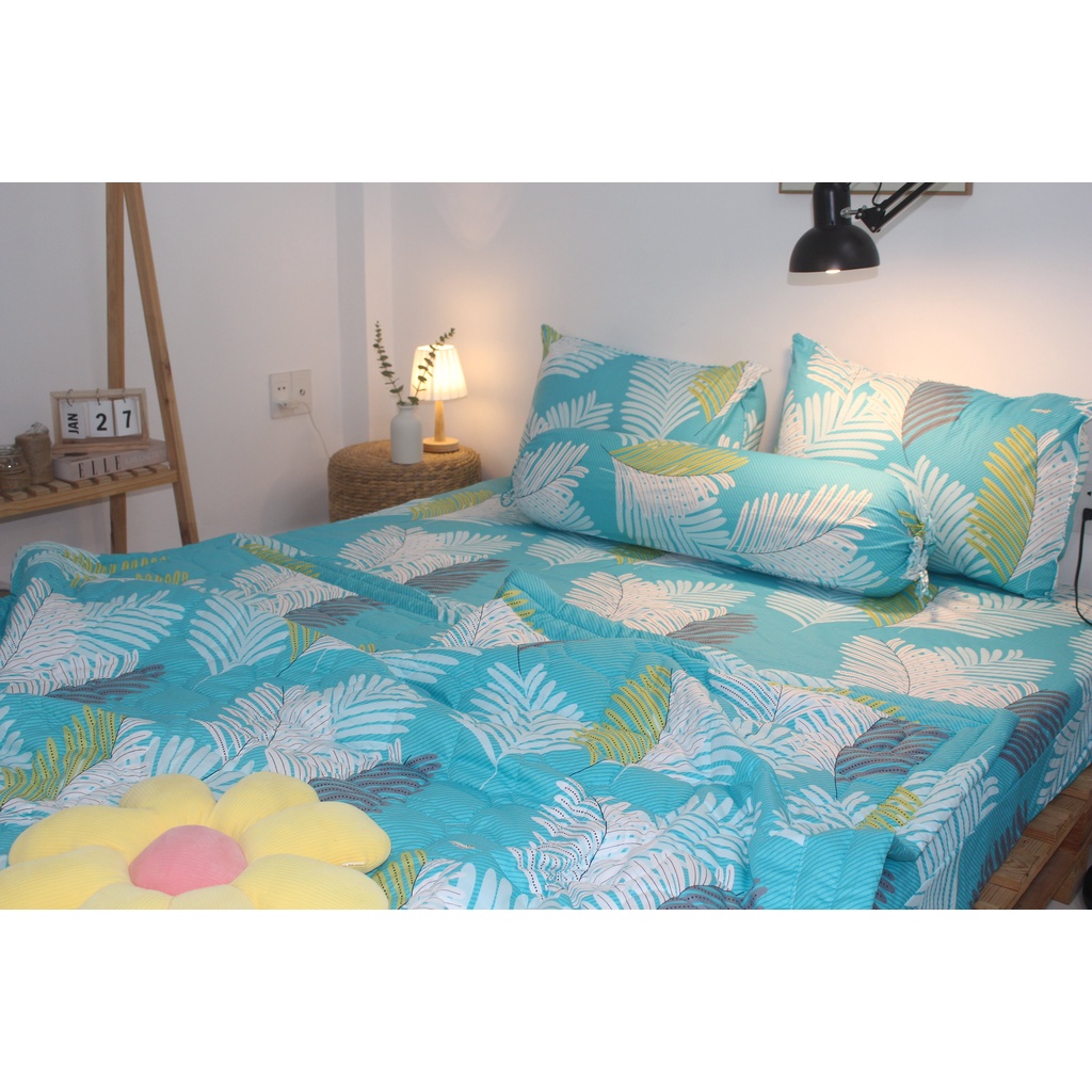 Bộ drap gối TL- Dương Sỉ Xanh - chất vải COTTON loại 1 dầy dặn, mềm mại, mát mẻ.