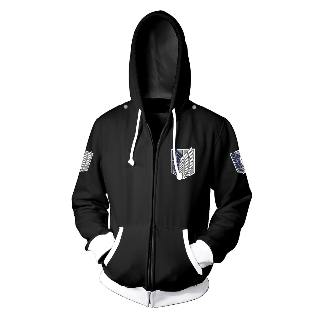 Áo Hoodie Dáng Dài Phối Khóa Kéo In Hình Attack On Titan Độc Đáo Cá Tính