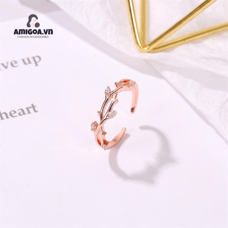 Nhẫn Hở Hình Cành Cây Đính Đá Thời Trang Có Thể Điều Chỉnh
