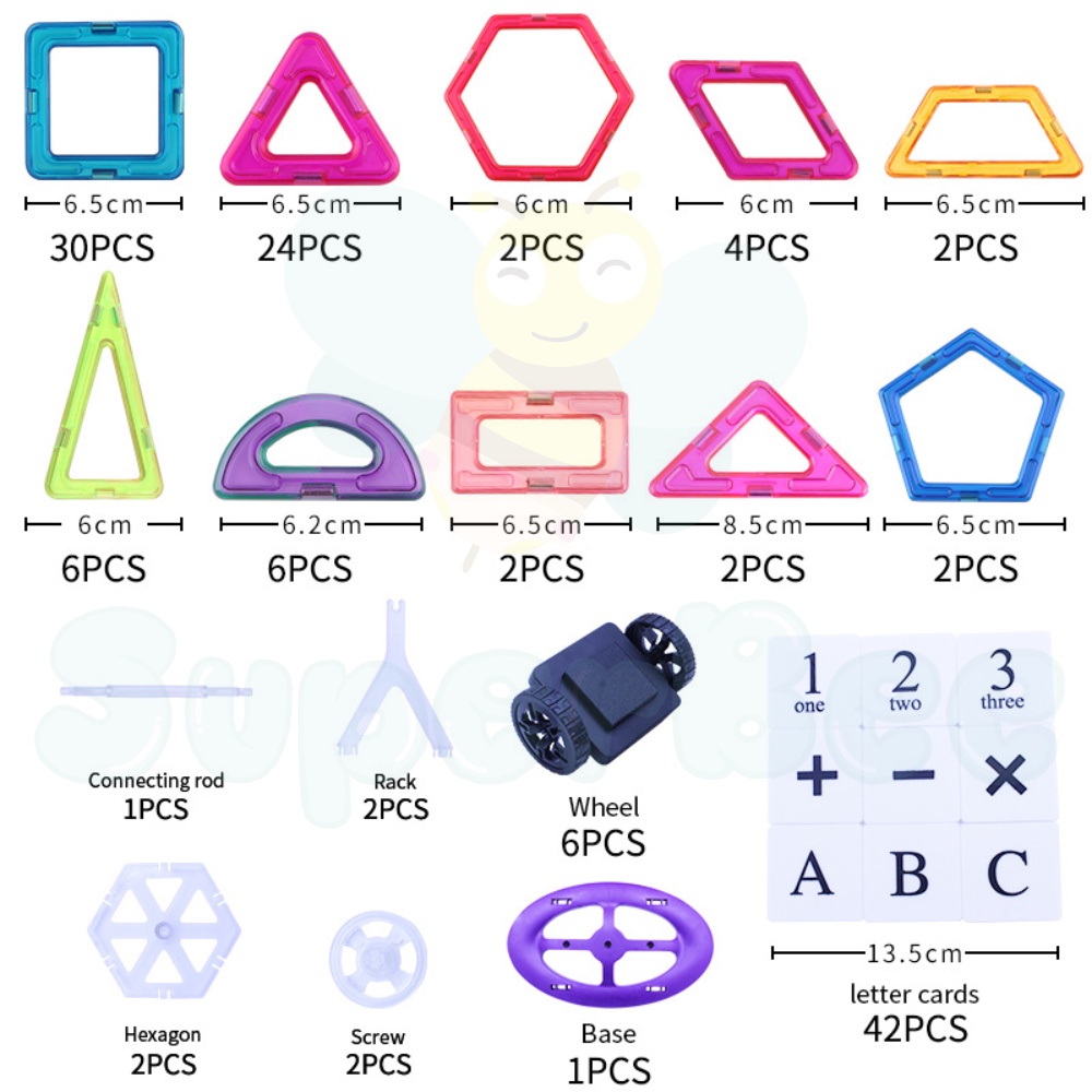 Đồ Chơi Xếp Hình Nam Châm Vuông Khối Xây Dựng, Đồ Chơi Lắp Ráp Từ Tính SuperBee Phát Triển Trí Tuệ