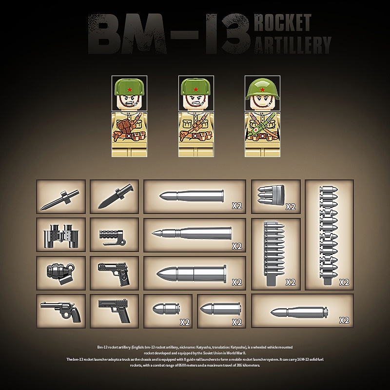 Đồ chơi giáo dục Lắp ráp Mô hình xe tăng Quan Guan 100240 WW2 Katyusha BM-13 Rocket Artiller