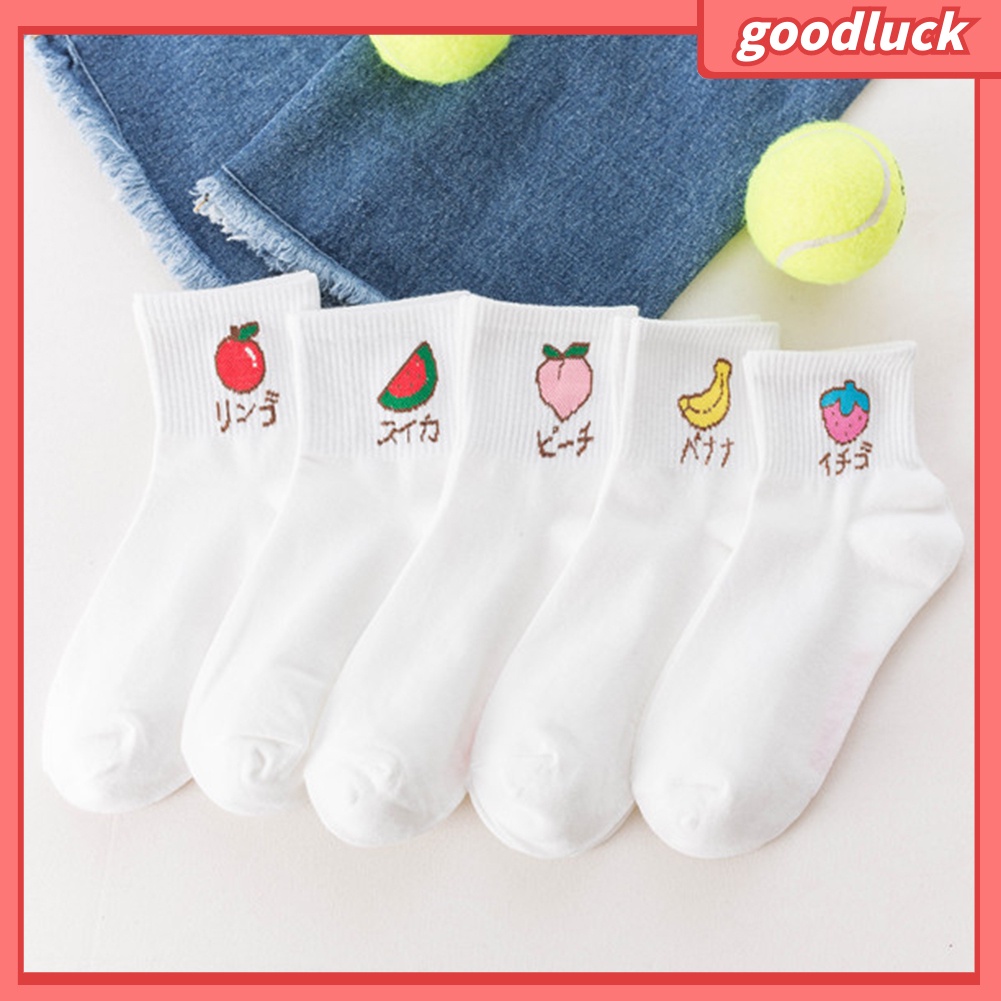 Vớ Cotton Cao Cổ In Họa Tiết Trái Cây Xinh Xắn Dành Cho Nữ