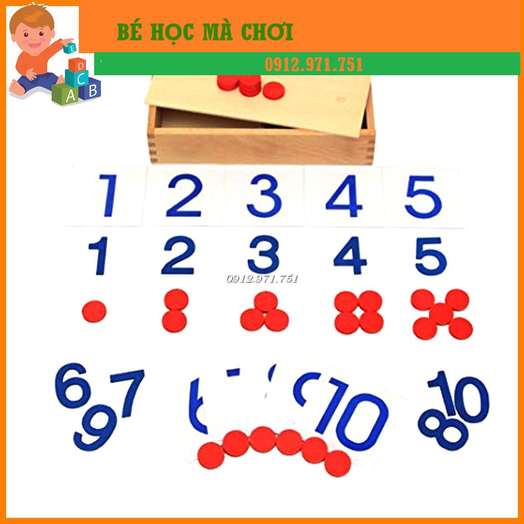 Giáo cụ Montessori - Thẻ số và đếm số (Number Cards &amp; Counters)