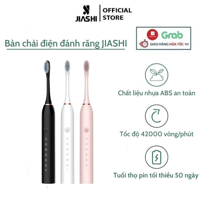 Bàn chải điện đa năng thông minh JIASHI, máy đánh răng Sonic X-3 sóng âm tặng kèm 4 đầu thay thế BCD01
