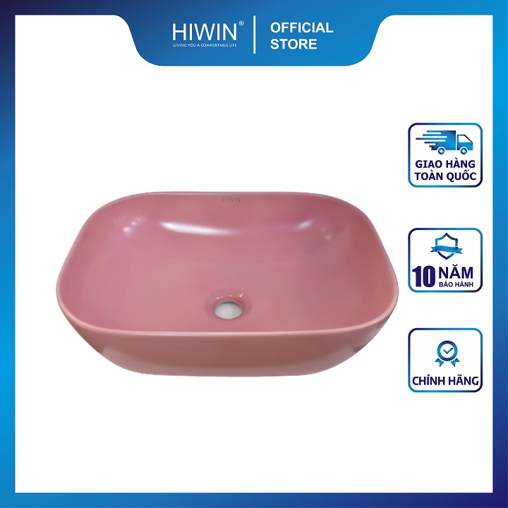 Chậu rửa mặt lavabo sứ đặt bàn nghệ thuật màu hồng HIWIN LP-A462