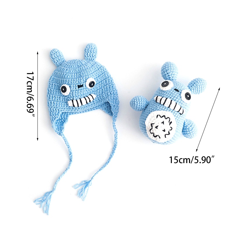 Set 2 Mũ Beanie Dệt Kim Đính Tai Thú Dễ Thương Làm Phụ Kiện Chụp Ảnh Cho Bé Sơ Sinh