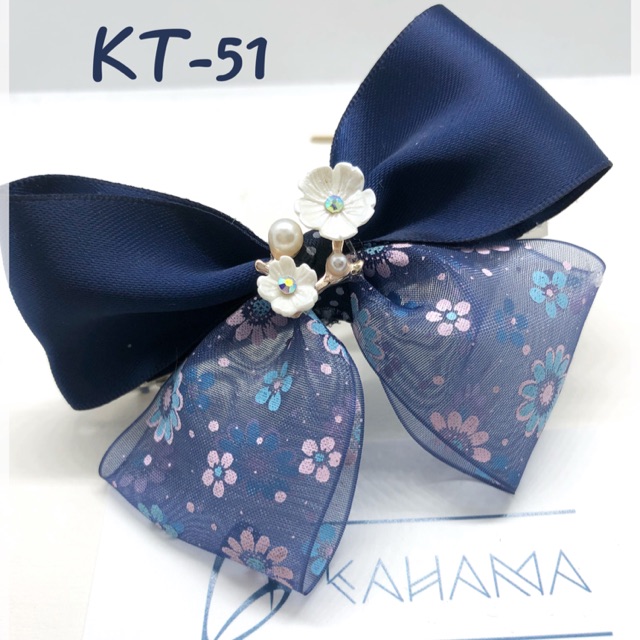 Kẹp bấm ngang nơ ruy băng xinh xắn Màu Xanh Navy - Mã KT51
