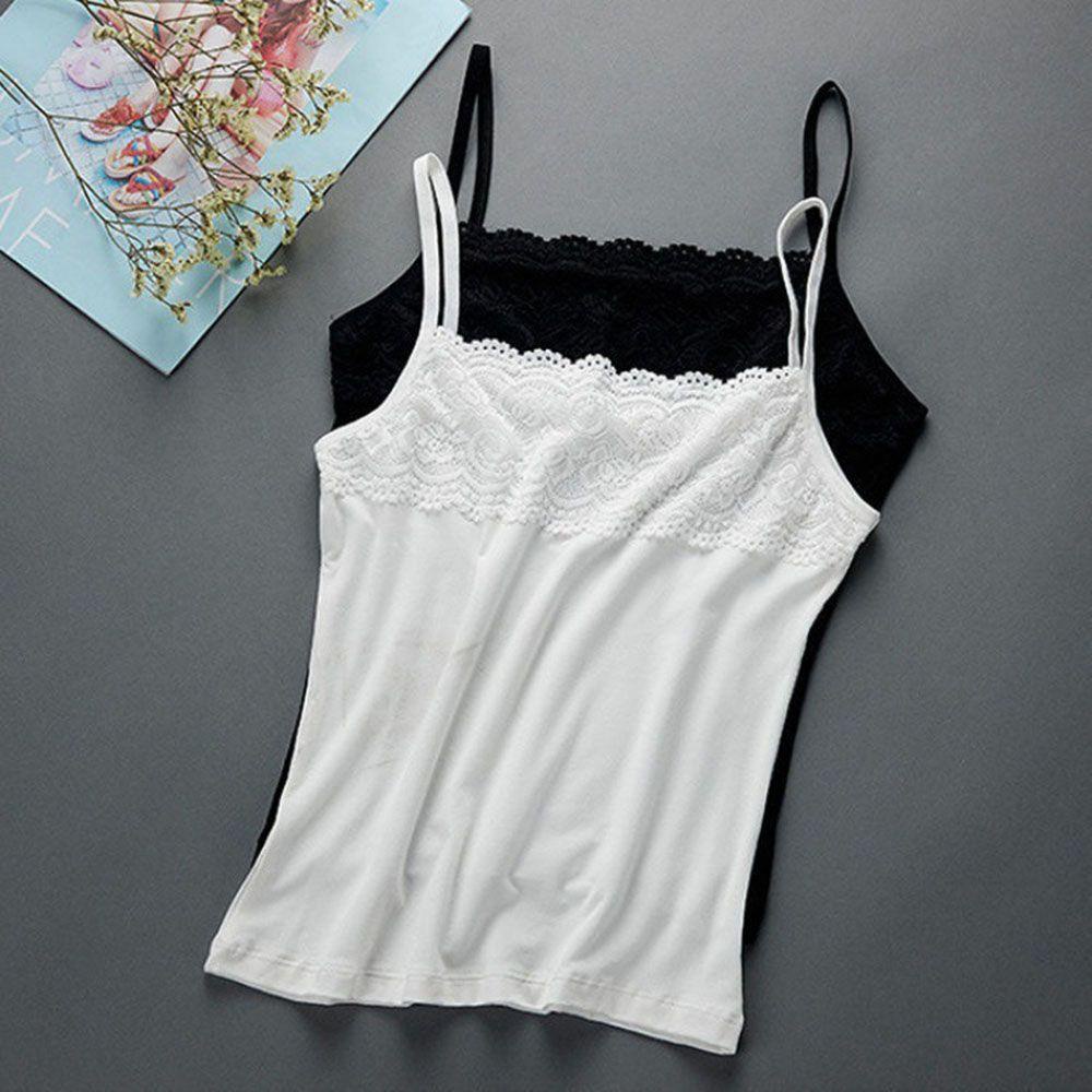 LAY Áo Tank Top Sát Nách Phối Ren Hoa Thiết Kế Màu Trơn Thanh Lịch