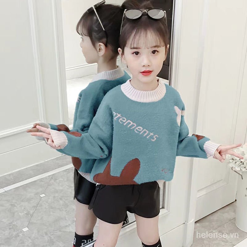 Áo Sweater Dệt Kim Phối Lông Chồn Kiểu Hàn Quốc Thời Trang Mùa Đông 2020 Cho Bé Gái