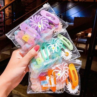 Set 6 kẹp tóc kèm dây buộc hoa cúc xinh xắn cho bé