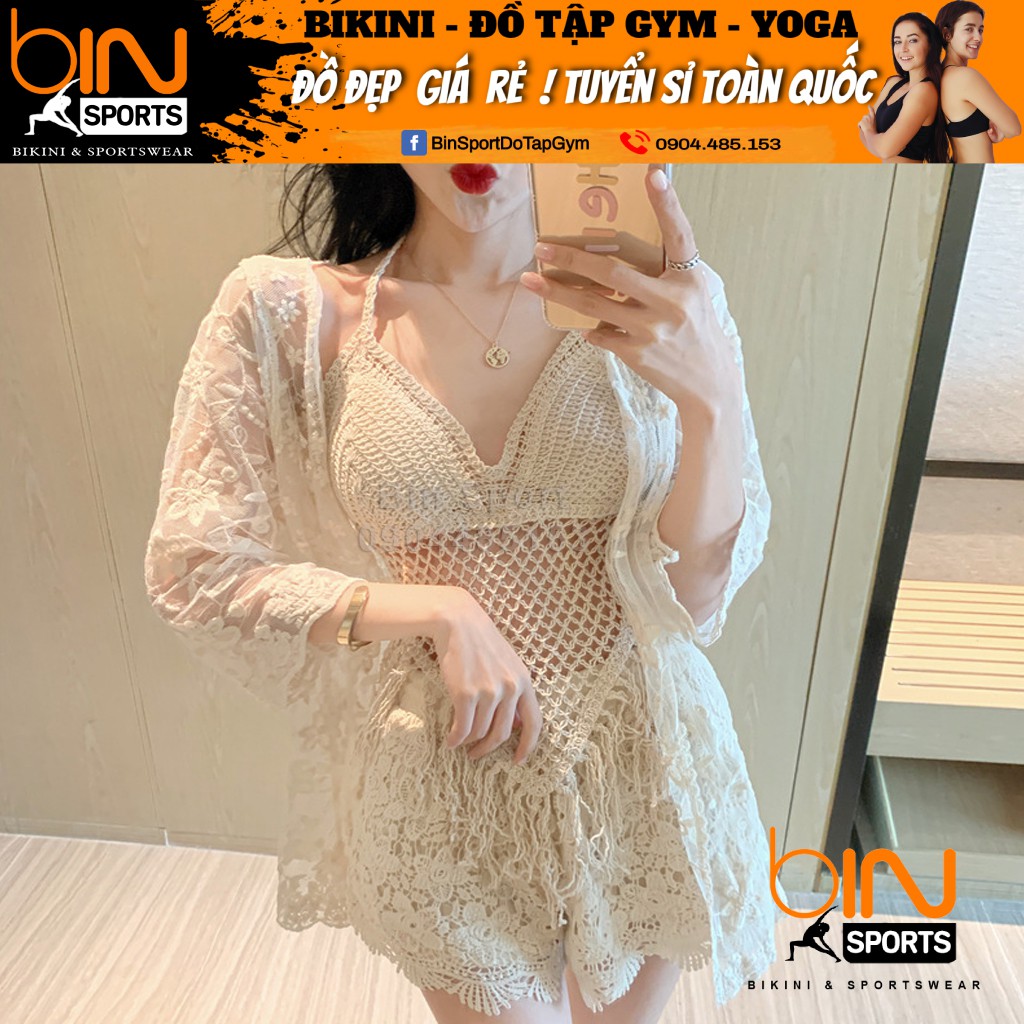 Đồ Bơi Nữ Sét Bikini Len Móc Đi Biển 3 Chi Tiết Bin Sports BHN018