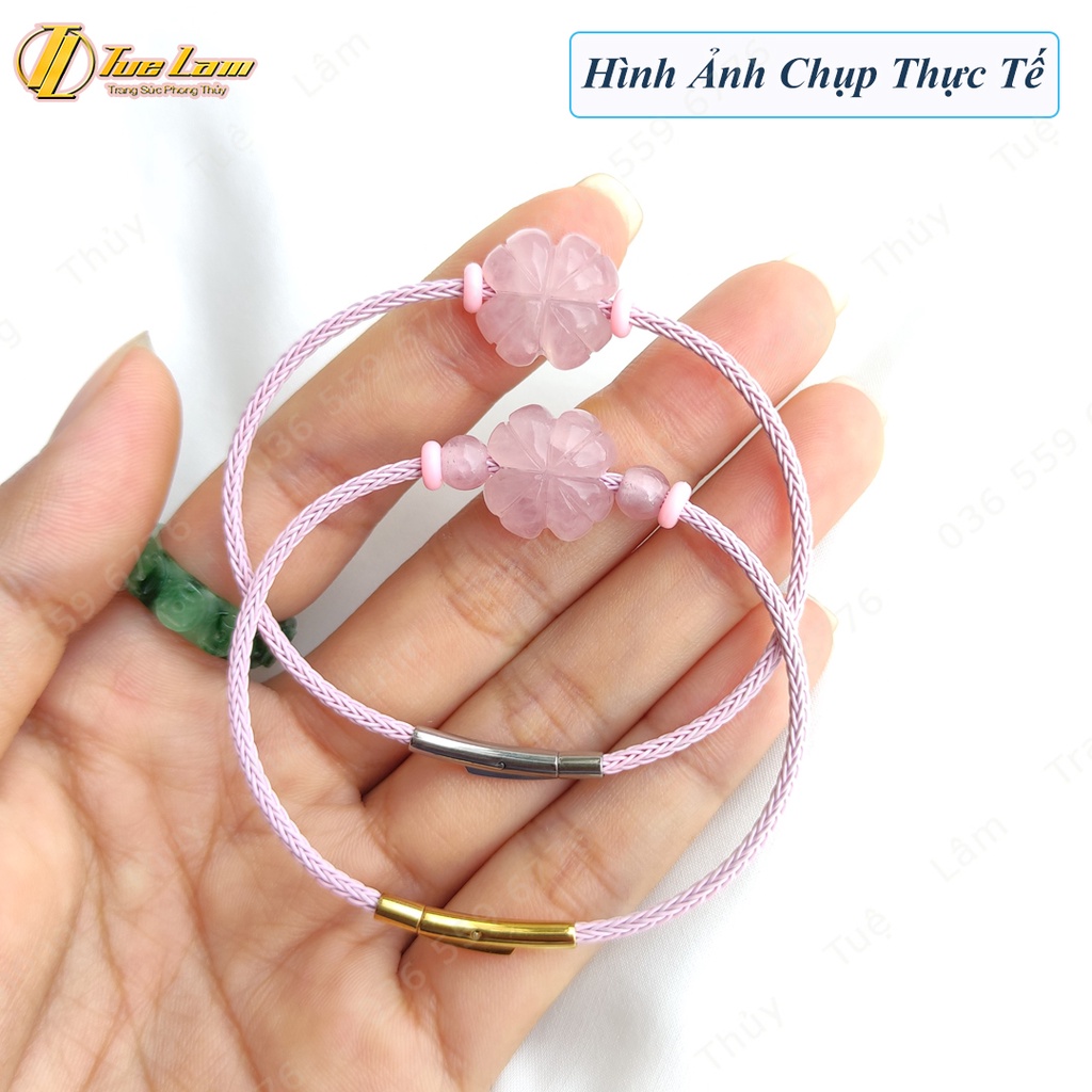 Vòng tay may mắn nữ cỏ 4 lá màu hồng hợp mệnh hỏa thổ, mang lại hạnh phúc bình an - Tuệ Lâm