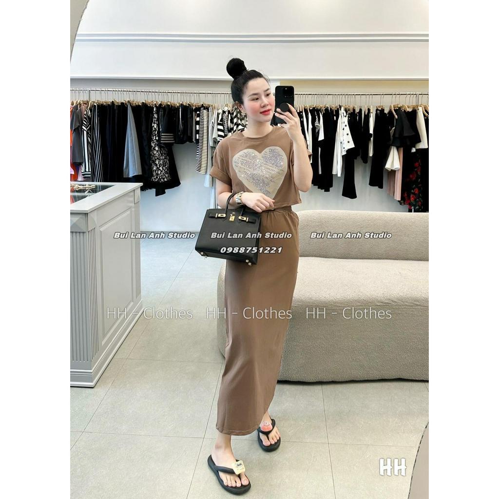 Set Bộ Đồ Nữ Áo Phông crt Trái Tim Tím Mix Chân váy Suông cotton Freeship