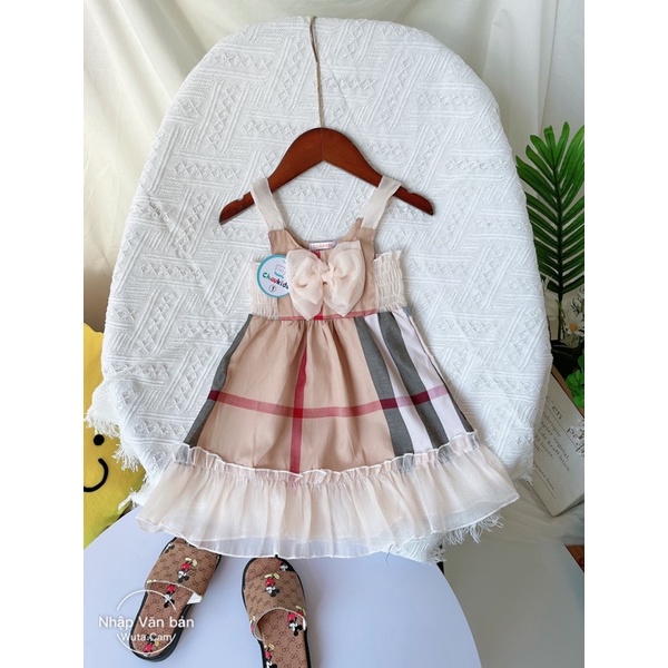 Xả Váy kẻ nơ 2 dây bản to cho bé gái