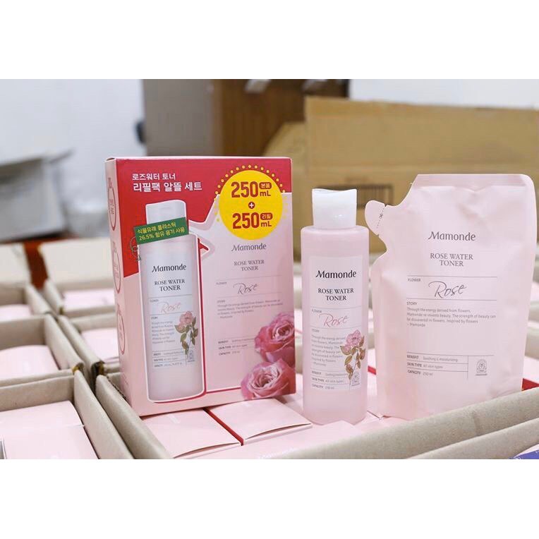 [Gift Set] Nước hoa hồng Mamonde Rose Water Toner 250ml + 1 túi 250ml