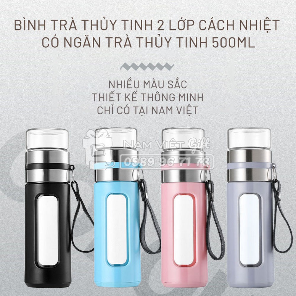 Bình Trà Thủy Tinh 2 Lớp Cách Nhiệt Có Ngăn Trà Thủy Tinh 500ml