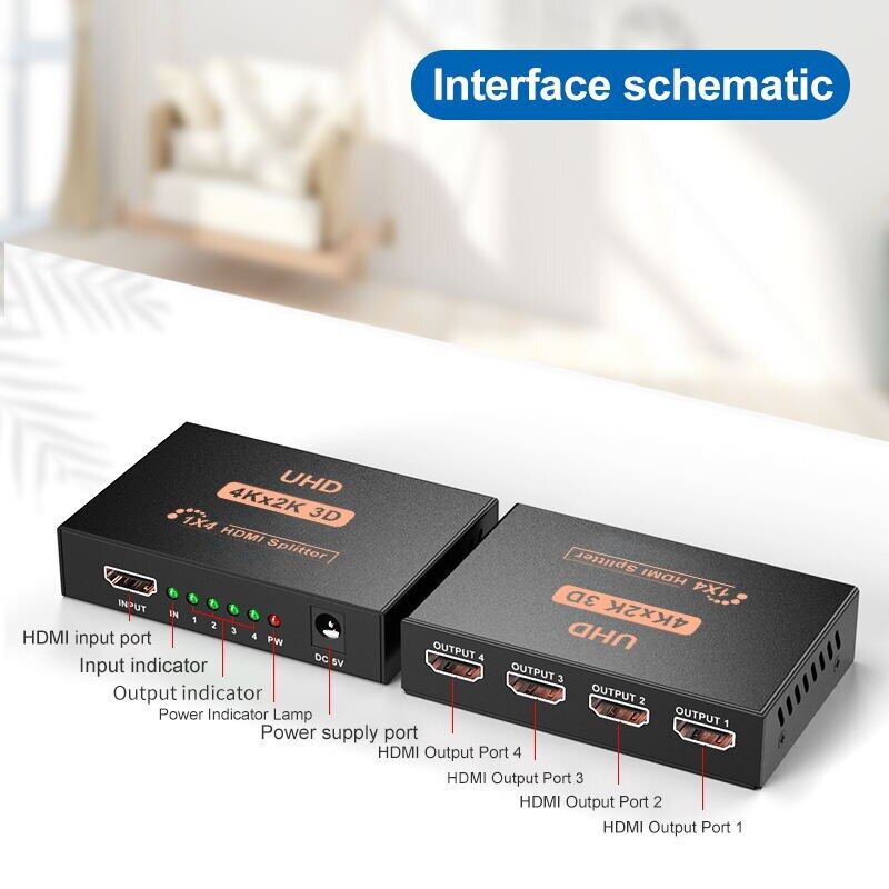 Bộ chia Splitter HDMI khuếch đại và chia cổng HDMI vào một ra hai / bốn màn hình 4K 1X2 1X4 cho HDTV DVD PS3 Xbox
