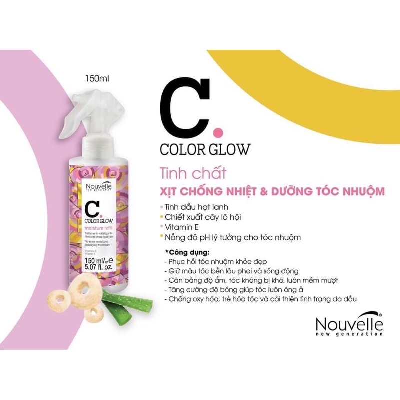 Tinh chất xịt chống nhiệt và dưỡng tóc nhuộm Colorglow Moisture Refill Nouvell 150ml