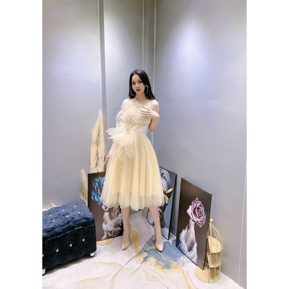Đầm dự tiệc hoa xếp ly eo to sang trọng TRIPBLE T DRESS - size M/L - MS145V
