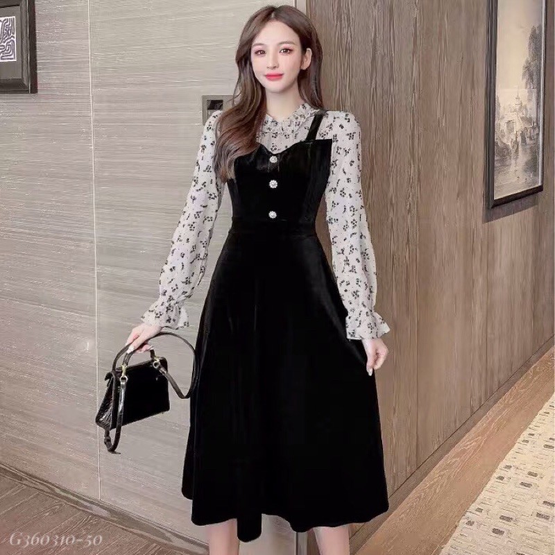 váy nhung phối voan hoa sang chảnh 🔆 KÈM ẢNH THẬT