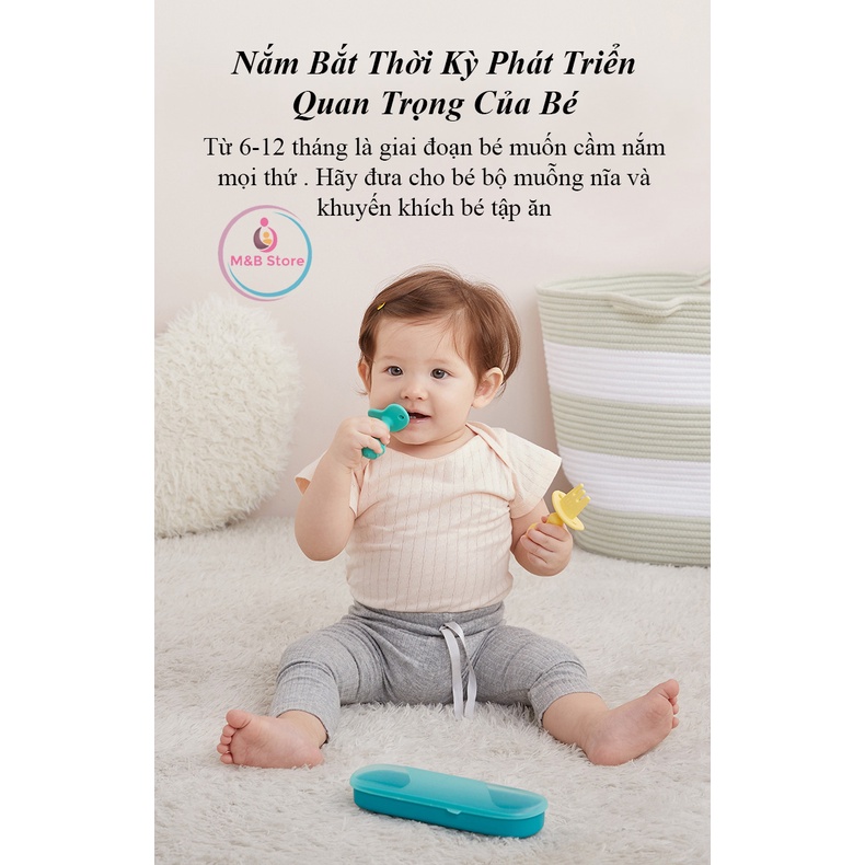 Bộ Muỗng Nĩa Tay Cầm Ngắn Silicon Mềm - KUB