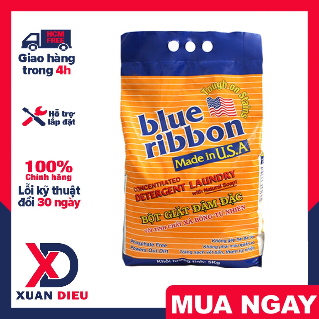 BỘT GIẶT BLUE RIBBON 5kg , Chuyên dùng cho giặt máy , Ít chất tạo bọt Sử dụng chất tẩy rửa tự nhiên
