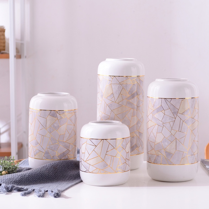 Bình hoa bằng gốm sứ vân đá sang trang - BC138 - Jassi Decor