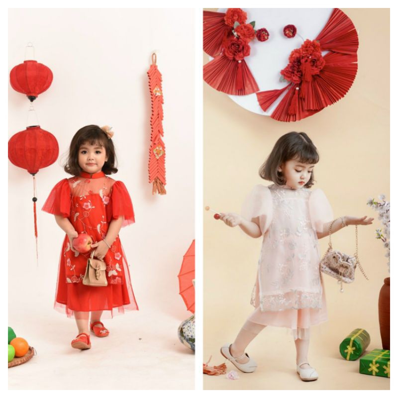 😍 Sét áo dài cach tân bé gái 2 màu sang chảnh cao cấp đẹp mềm mại ảnh thật 100%